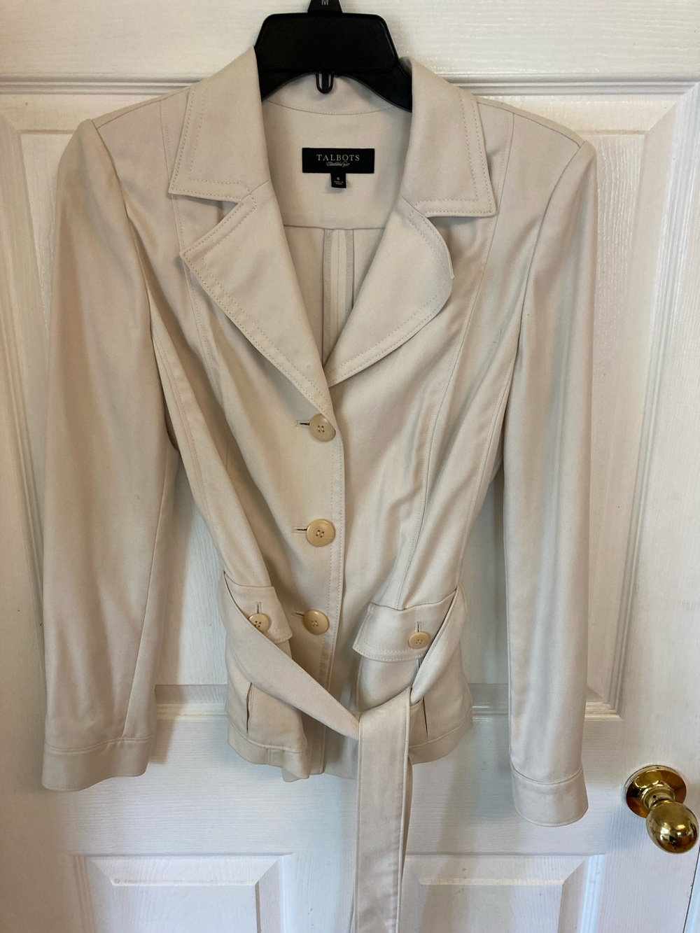 Talbots 100% Silk Cream Tailored Belted Blazer Jacket